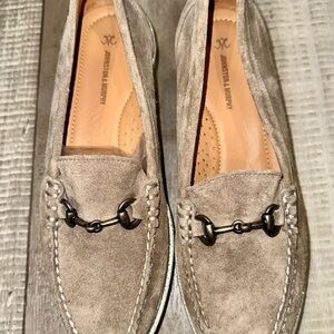 Johnston & Murphy Taupe Suede Loafers with Metal & Glitter Accent  sz 8.5